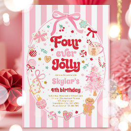Four Ever Jolly Christmas Bow 4th Birthday Kaart