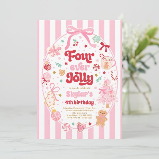 Four Ever Jolly Christmas Bow 4th Birthday Kaart (Staand voorkant)