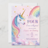 Four Ever Magique Unicorne 4e Invitation anniversa (Devant)