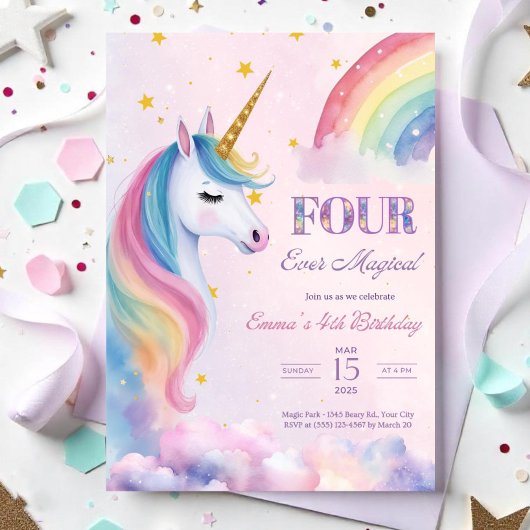 Four Ever Magique Unicorne 4e Invitation anniversa