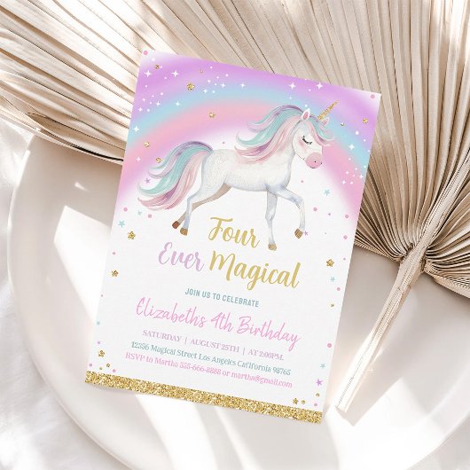 Four Ever Magique Unicorne 4e Invitation anniversa