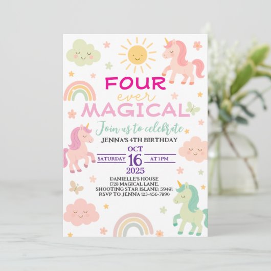 Four Ever Magique Unicorne 4e Invitation anniversa (Debout devant)