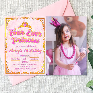 Four Ever Princess - Girl 4th Birthday Invitation
