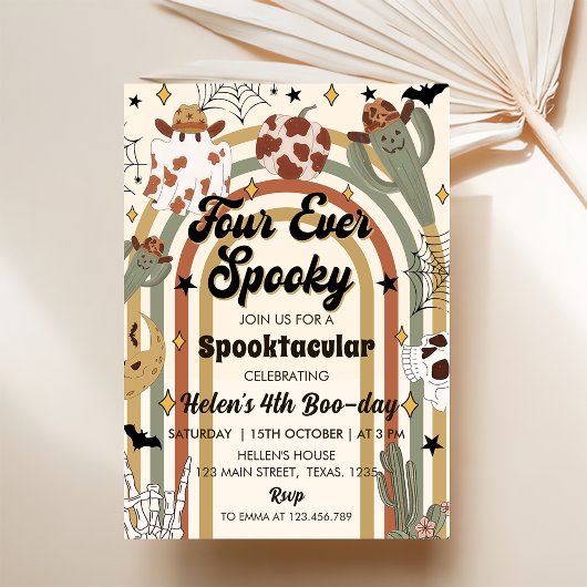 Four Ever Spooky Groovy Cactus Halloween Verjaarda Kaart