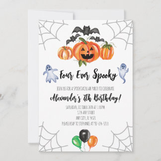Four Ever Spooky Halloween 4th Birthday Invitation Kaart