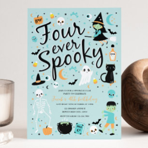 Four Ever Spooky Halloween Verjaardagsuitnodiging Kaart