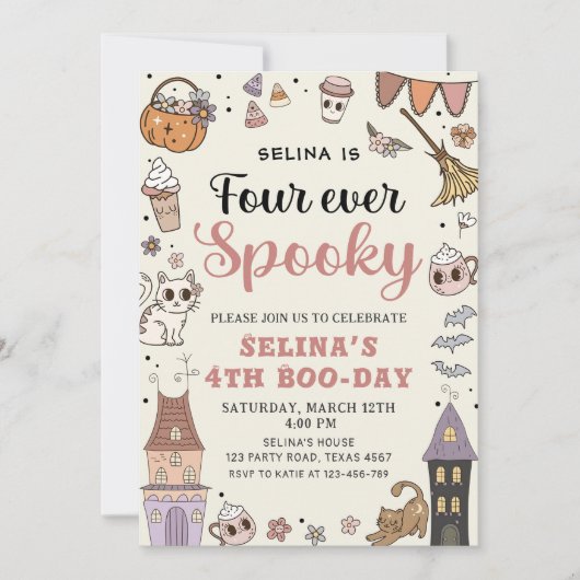 Four Ever Spooky Leuke Ghost Halloween Verjaardag Kaart (Voorkant)