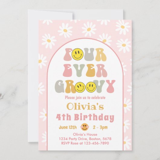 Four Ever Super Smile 4th Birthday Invitation (Devant)