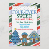 Four-Ever Sweet, Blue Gingerbread 4th Birthday Kaart (Voorkant)