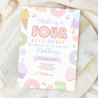 Four Ever Sweet Girl 4ème anniversaire Invitation