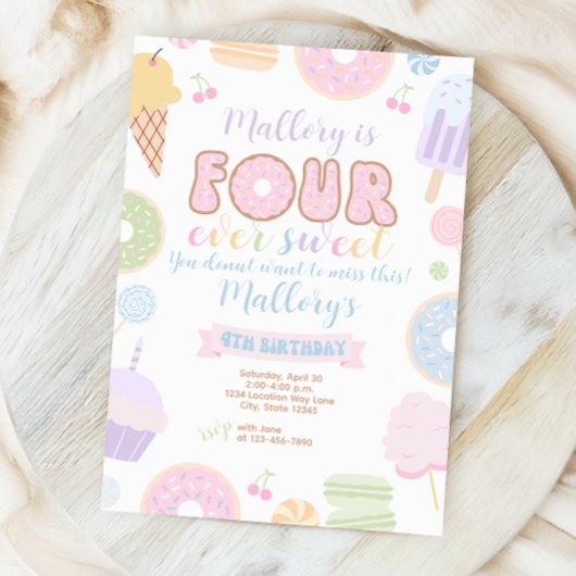Four Ever Sweet Girl 4ème anniversaire Invitation