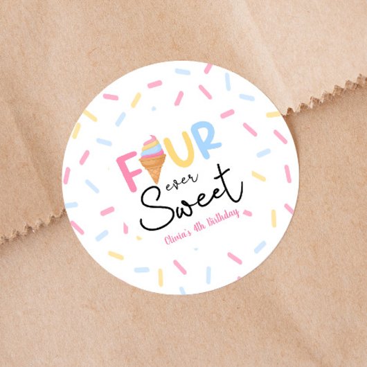 Four Ever Sweet Ice Cream 4e Verjaardagsfeest Ronde Sticker
