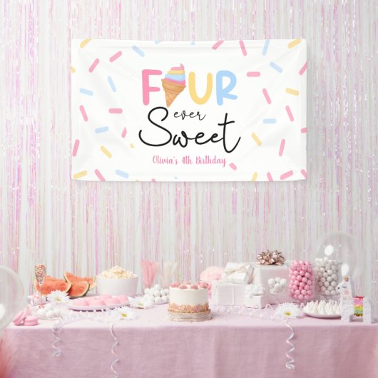 Four Ever Sweet Ice Cream 4e Verjaardagsfeest Spandoek (Feest)