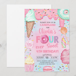 Four Ever Sweet meisje 4e verjaardagsuitnodiging. Kaart