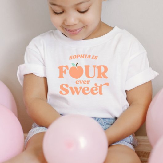 Four Ever Sweet Peach Fruit 4e Verjaardagsfeestje Kinder Shirts