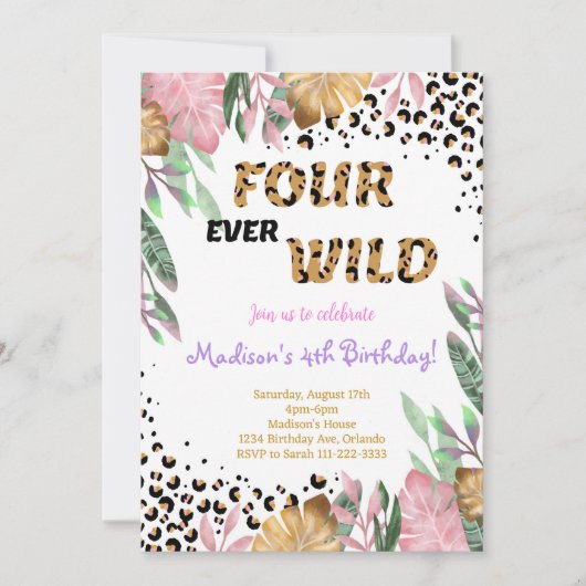 Four Ever Wild 4th Verjaardag uitnodiging (Voorkant)