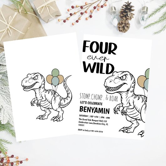 Four Ever Wild Dinosaur Boy Birthday Party Kaart