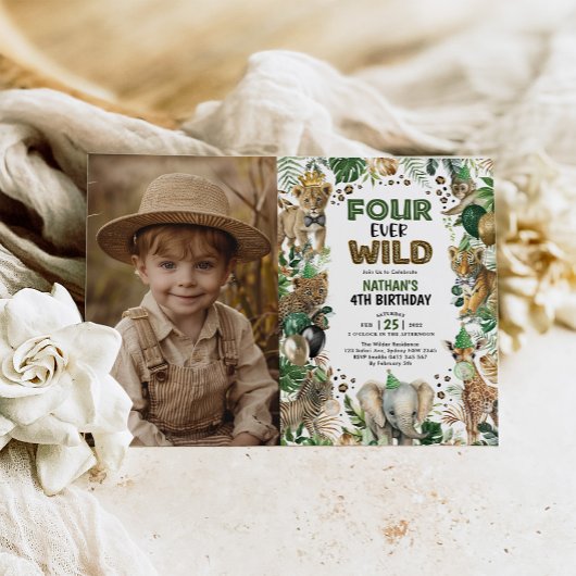 Four Ever Wild Oerwoud Animals 4th Birthday Foto Kaart