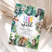 Four Ever Wild Safari Animals Cool 4th Birthday Kaart