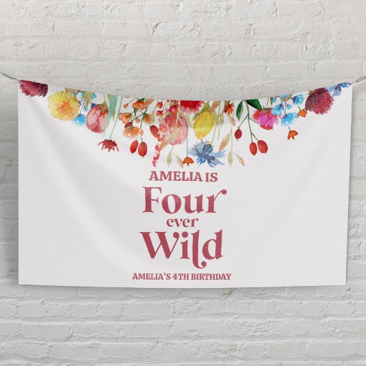 Four Ever Wild Wildflower 4e verjaardagsfeestje Spandoek