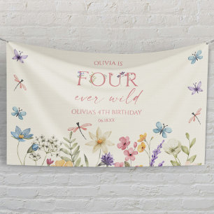 Four Ever Wild Wildflower 4e Verjaardagsfeestje Spandoek