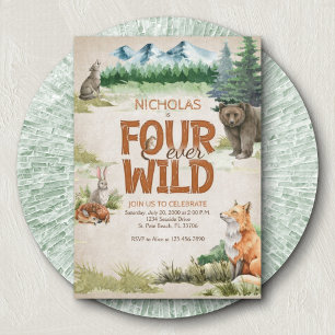 Four Ever Wild Woodland Animal 4th Verjaardag Kaart