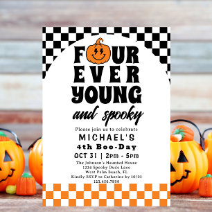 Four Ever Young Retro Halloween 4e Verjaardagsfees Kaart