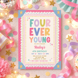Four Ever Young Whimsical Girl 4de verjaardagsfees Kaart
