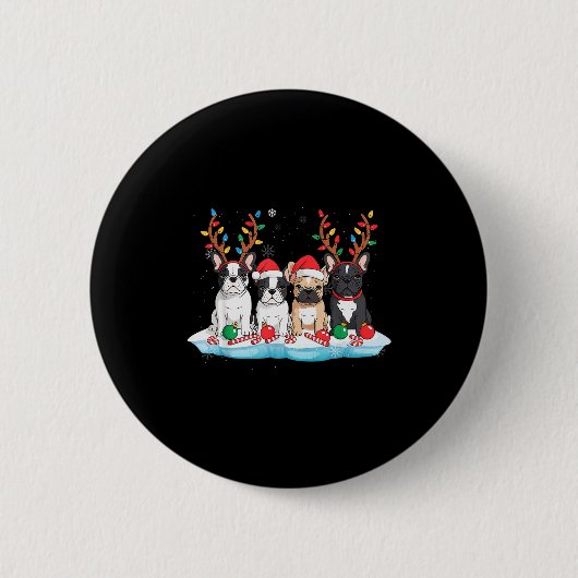 Four French Bulldog Dogs Christmas Light Reindeer Ronde Button 5,7 Cm (Voorkant)