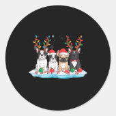 Four French Bulldog Dogs Christmas Light Reindeer Ronde Sticker (Voorkant)