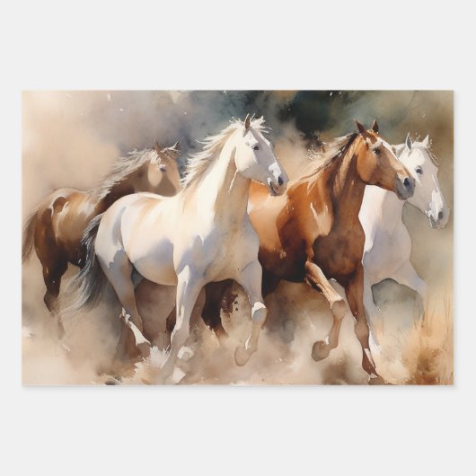 "Four Galloping Mustangs" stoffige Westerne Waterv Inpakpapier Vel (Voorkant)