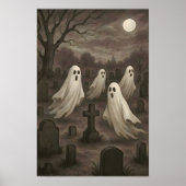 Four Ghosts Under the Full Moon in the Graveyard Poster (Voorkant)