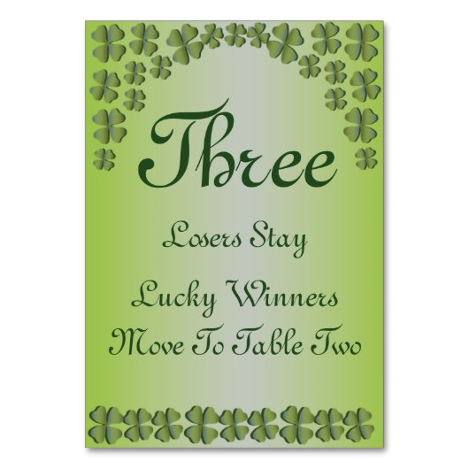 Four Leaf Clover Lucky Irish Table Kaart #3 (Voorkant)