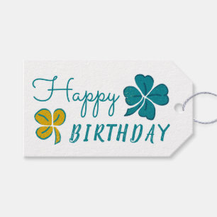 Four Leaf Clover Shamrock Gelukkige Verjaardag Cadeaulabel
