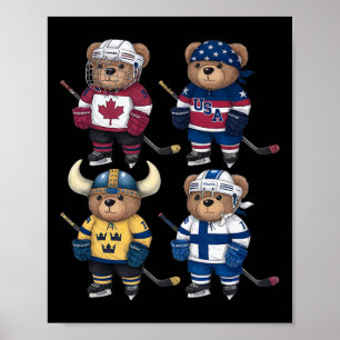 Four Nations Ttle Glol Face-off Beer Hockey Speler Poster