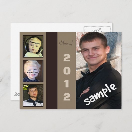 Four Photo Male Afstuderen Aankondiging Briefkaart (Voorkant / Achterkant)