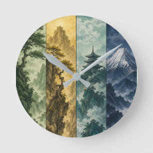 Four Seasons Mountain   Japans Inkt Landschap Ronde Klok