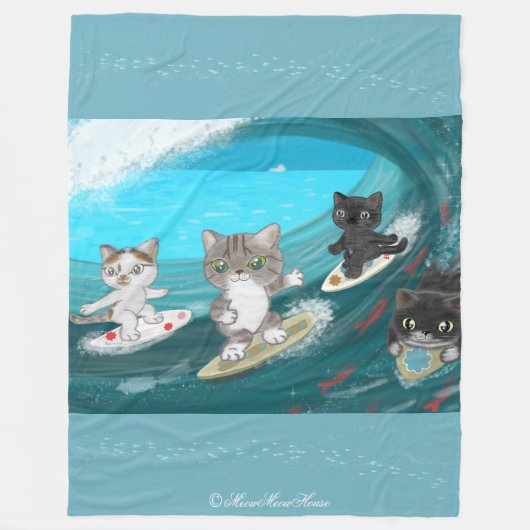 Four Surfing Cats in Izu Fleece Deken (Voorkant)