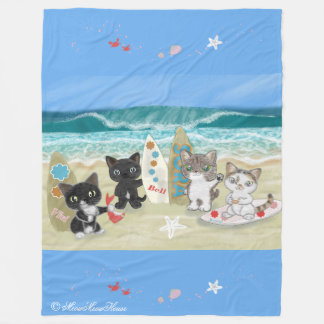 Four Surfing cats on the beach Fleece Deken
