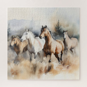 "Four Wild Mustangs" Stoffige Westerne aquarel Legpuzzel