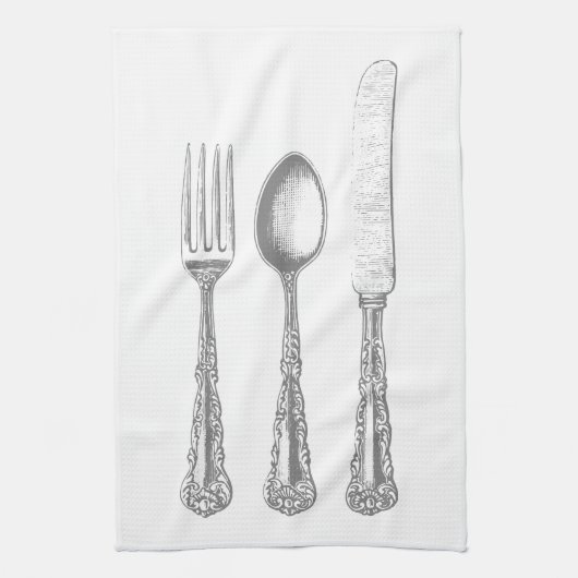 Fourche, cuillère, serviette de cuisine couteau, v (Vertical)