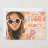 Fourever Groovy Fotouitnodiging | 4e verjaardag Kaart (Voorkant)