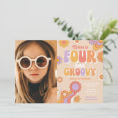 Fourever Groovy Fotouitnodiging | 4e verjaardag Kaart (Staand voorkant)