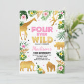 Fourever Wild 4th Birthday Party Safari Dieren Kaart (Staand voorkant)