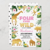 Fourever Wild 4th Birthday Party Safari Dieren Kaart (Voorkant / Achterkant)