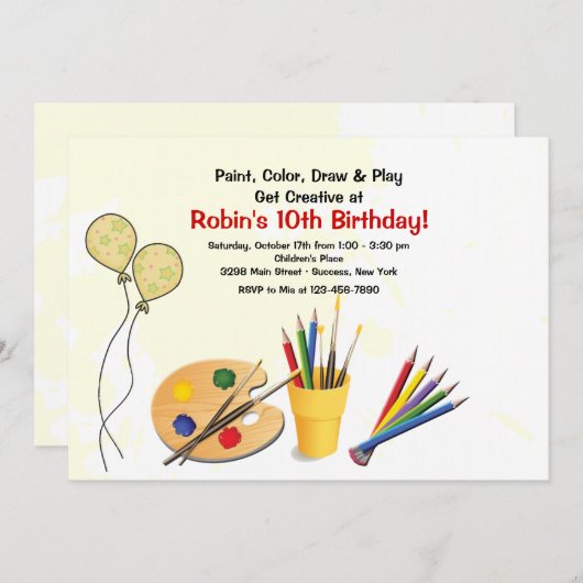 Fournitures d'art Invitation fête d'anniversaire (Devant / Derrière)