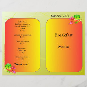 Fournitures de restaurant, menu échantillon, Sunny