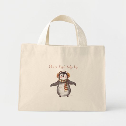 Fourre-tout de Noël personnalisée. Sac à pingouin (Devant)