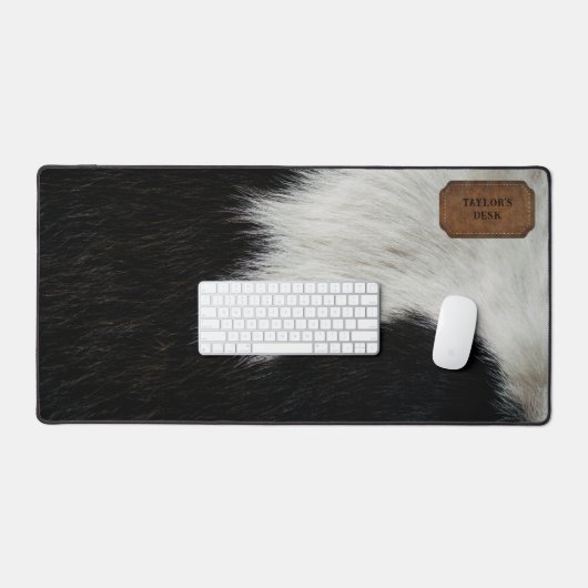 Fourrure de vache et cuir noir et blanc Faux (Clavier et souris)