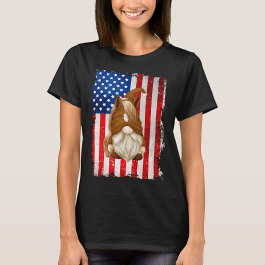 Fourth Of July Gnome Graphic Patriotic Horse Ameri T-shirt (Voorkant)